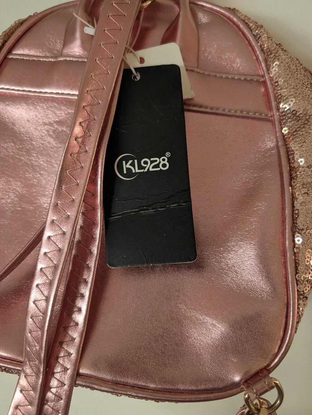 KL928 Rose Gold Sequin Bow Knot Mini Backpack New